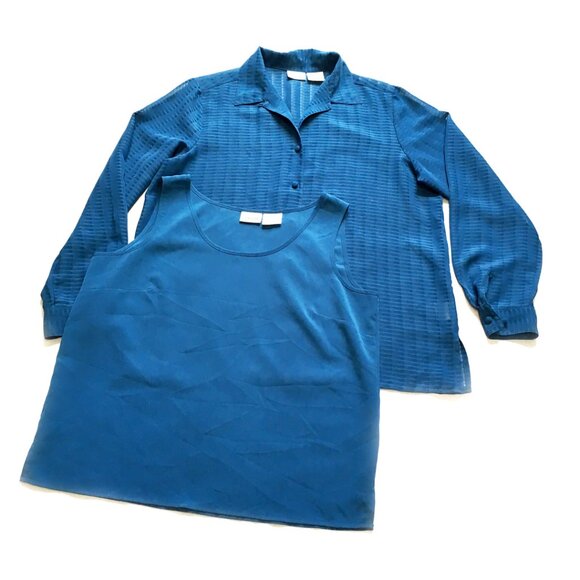 Liz Baker women's matching tank top and blouse combo, teal, size 12 - Picture 2 of 13